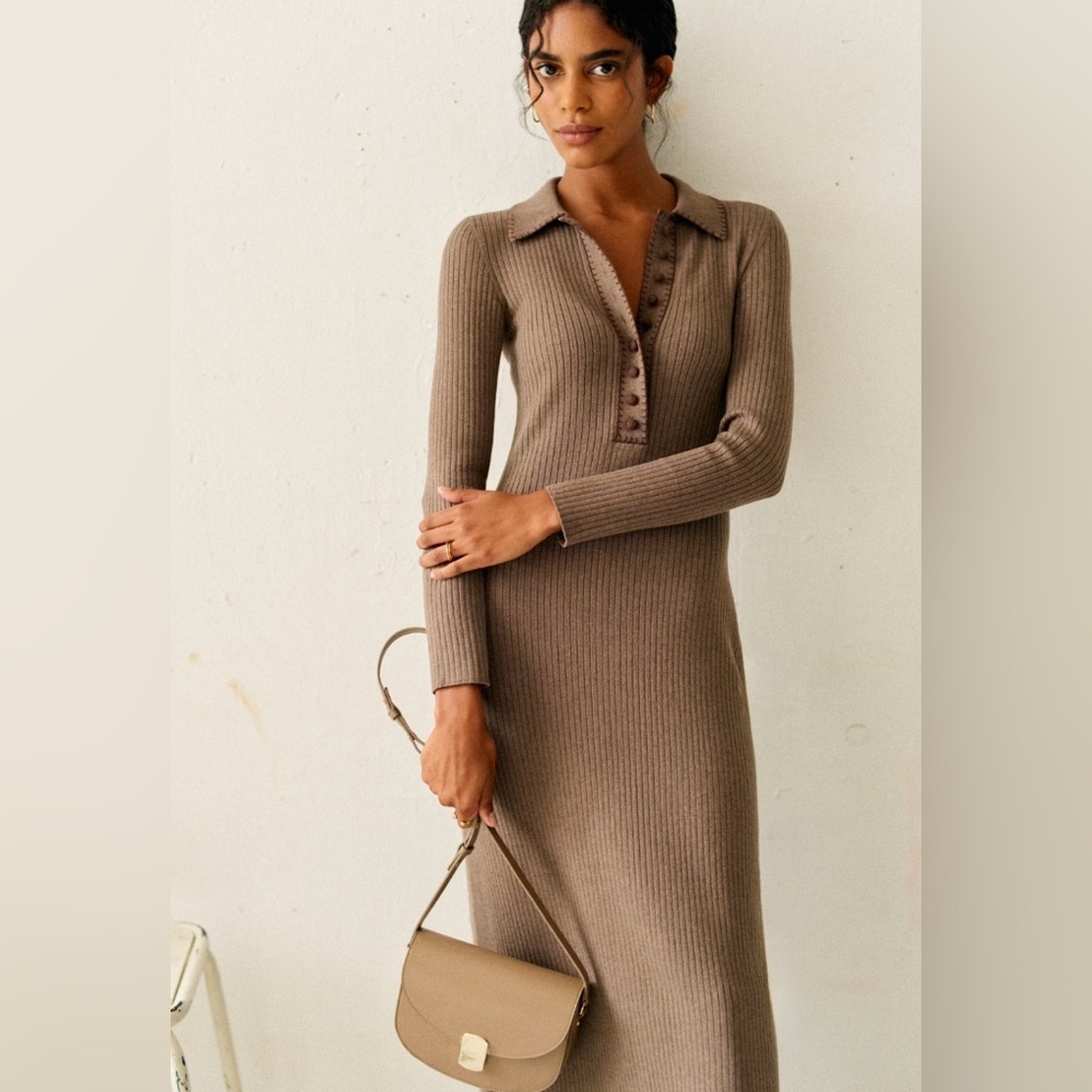 New Sezane Leandre Ribbed Knit Dress in Dark Taupe - Picture 4 of 13